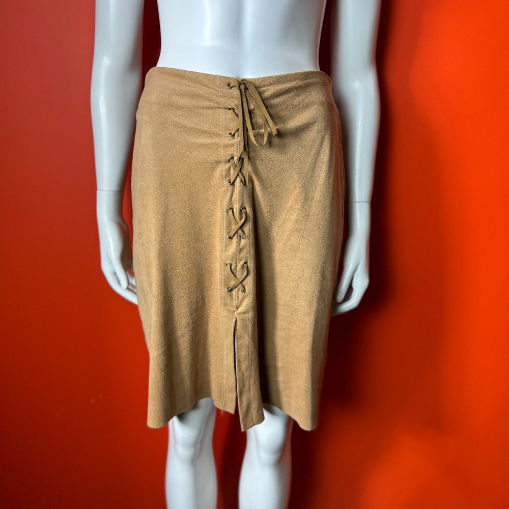 Womens small polyester skirt faux suede beige mini skirt
